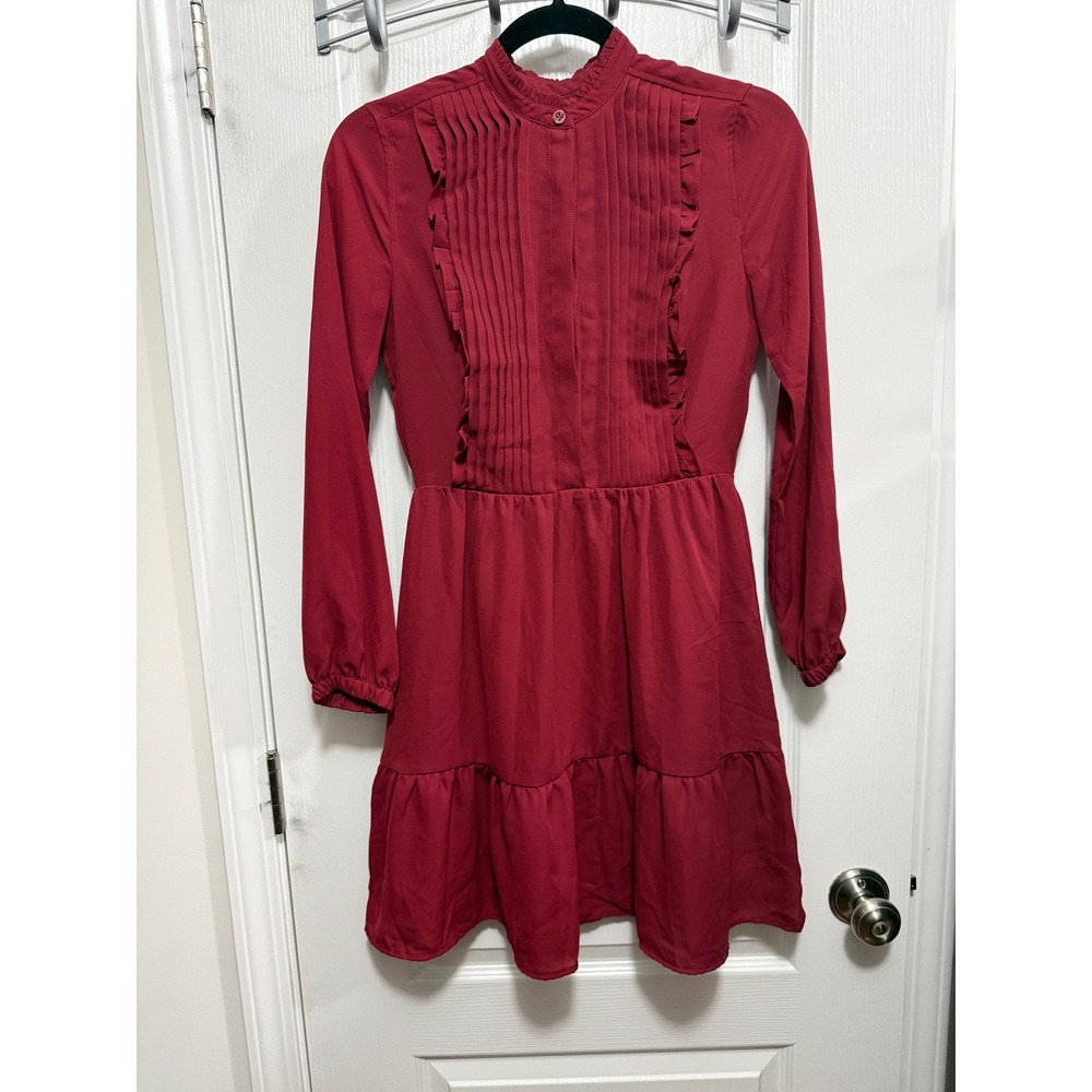 J.Crew Mercantile Long Sleeve Button Front Tiered Ruffle‎ Dress Womens 00 Red